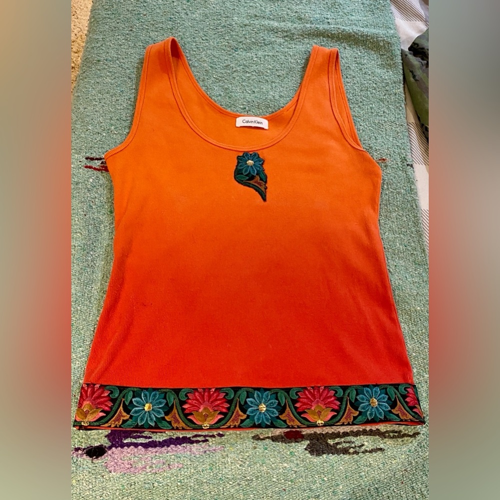 Calvin Klein Orange Onbre’ Floral Tank Top